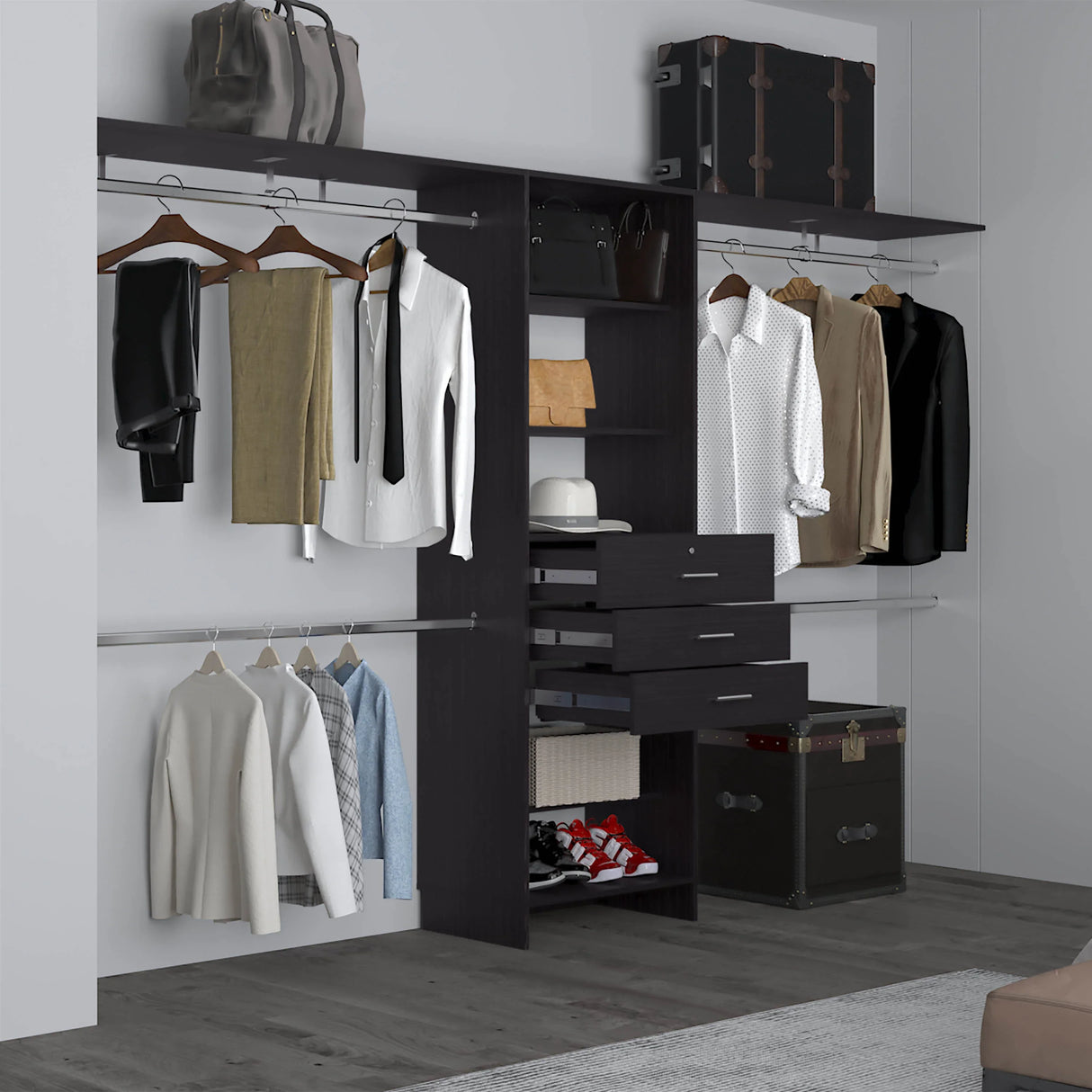 Closet System With Drawers Shelves Engineered Wood Black - Furniture Home Direct
