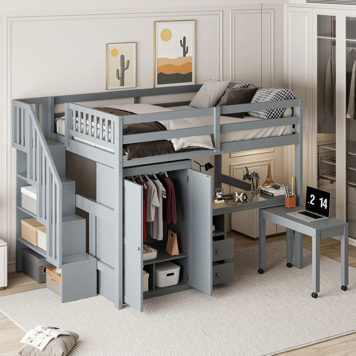 Loft Bed With Stairs, Bookshelf, Drawers, Desk & Wardrobe, Space Saving Multifunctional Furniture - Furniture Home Direct
