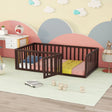 Twin Size Floor Bed Frame With Fence And Door - Walnut - Furniture Home Direct