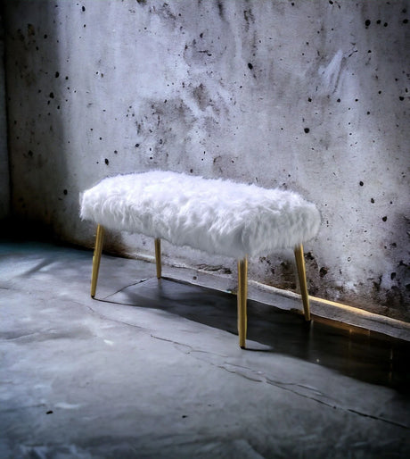 Bagley II - Faux Fur Bench - White / Gold - Furniture Home Direct