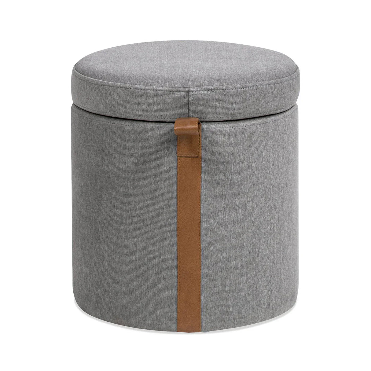 Brandy - Round Upholstered Storage Ottoman With Leather Accent - Furniture Home Direct