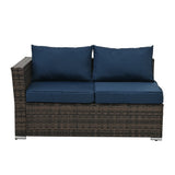 4 Piece Outdoor Sectional Set With Tempered Glass Coffee Table - Blue - Furniture Home Direct