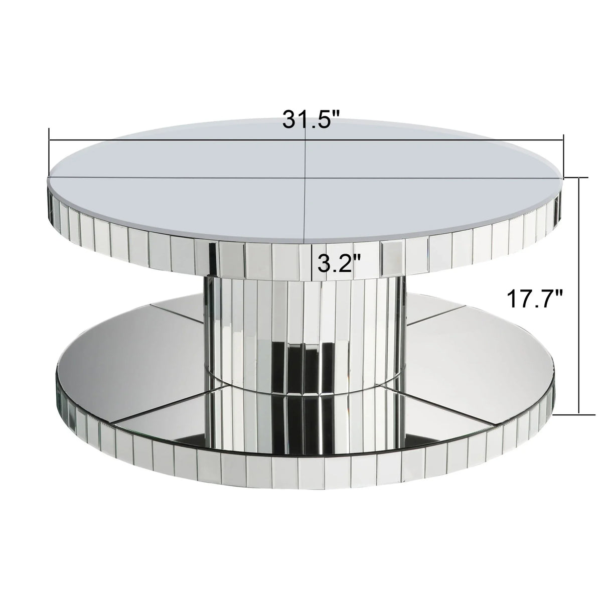 Luxury Double Tier Round Mirror Coffee & End Table With Fluted Glass Modern Sofa Side Table - Silver / Glass - Furniture Home Direct