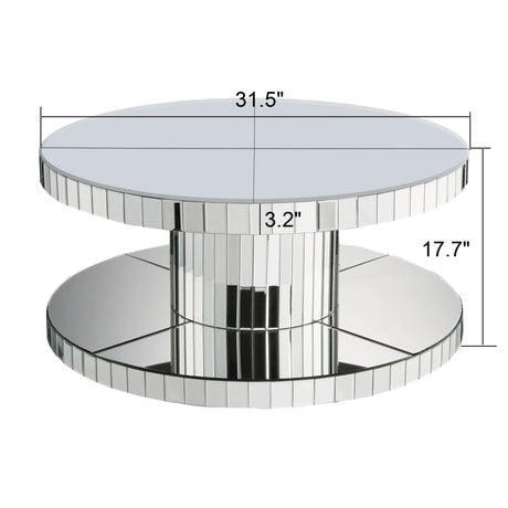 Luxury Double Tier Round Mirror Coffee & End Table With Fluted Glass Modern Sofa Side Table - Silver / Glass - Furniture Home Direct