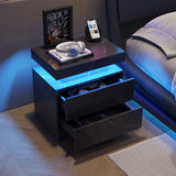 Nightstand LED, Bedside Table Cabinet With 2 Drawers For Bedroom - Furniture Home Direct