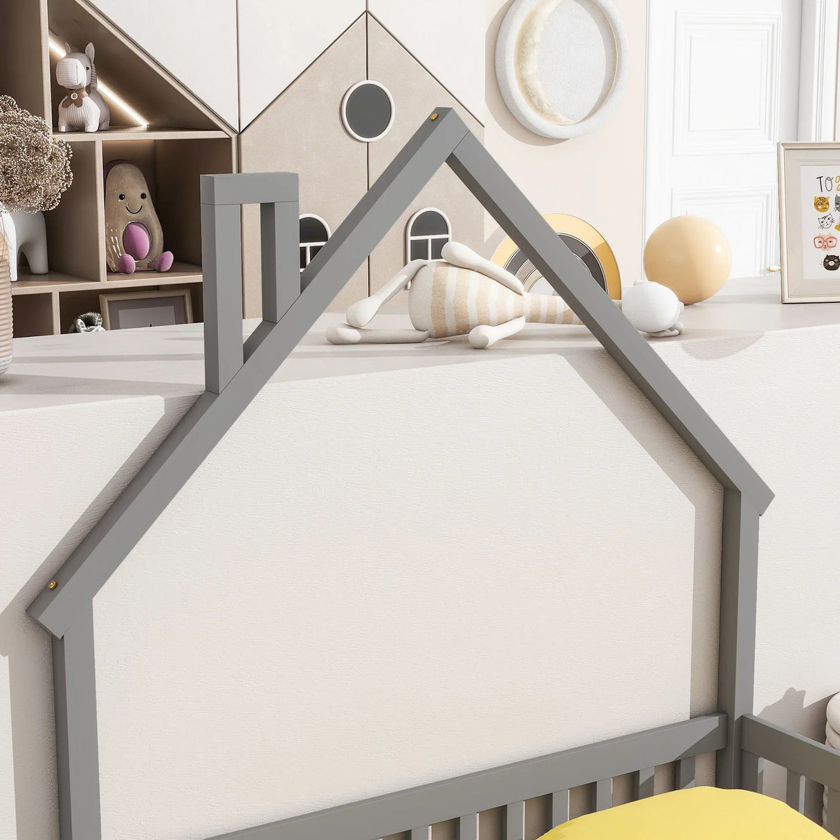 House-Shaped Headboard Floor Bed With Fence - Furniture Home Direct