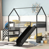 Twin Over Twin Metal Bunk Bed House Bed With Slide And Staircase - Furniture Home Direct