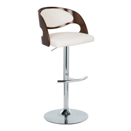 Pino - Mid-Century Modern Adjustable Barstool With Swivel With Rounded T Footrest (Set of 2) - Chrome / Cherry / White - Furniture Home Direct