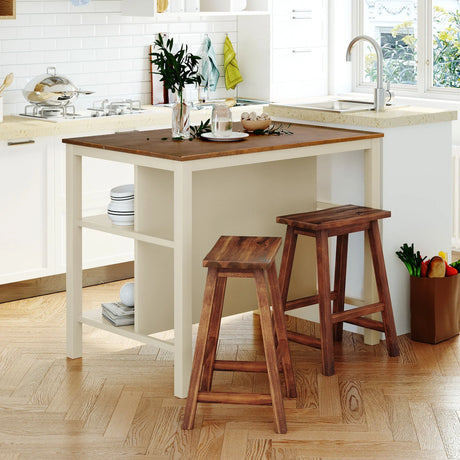 Rustic 3 Piece Stationary Kitchen Island Set With 2 Seatings, With 2 Open Shelves - Furniture Home Direct