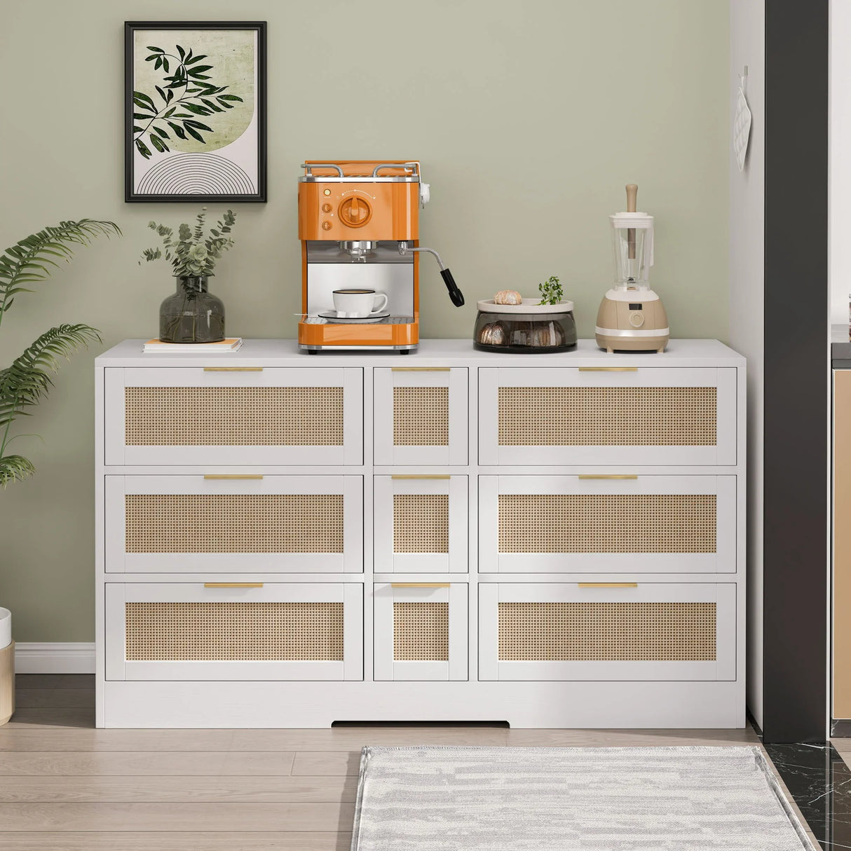 Elegant Rattan Locker With 9 Drawers, Metal Handles - Furniture Home Direct