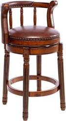 Swivel Cow Top Leather Wooden Bar Stool, 360 Degree Swivel Bar Height Chair With Backs For Home Kitchen Counter - Furniture Home Direct
