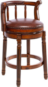Swivel Cow Top Leather Wooden Bar Stool, 360 Degree Swivel Bar Height Chair With Backs For Home Kitchen Counter - Furniture Home Direct