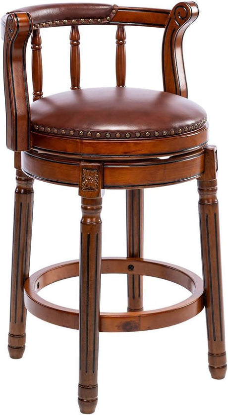 Swivel Cow Top Leather Wooden Bar Stool, 360 Degree Swivel Bar Height Chair With Backs For Home Kitchen Counter - Furniture Home Direct
