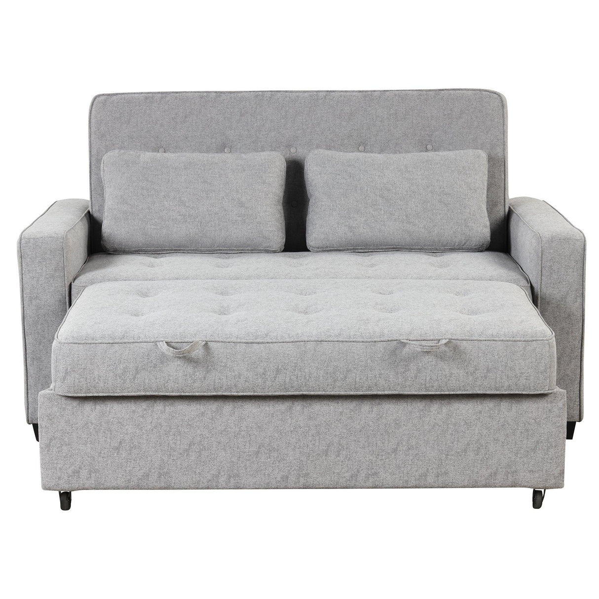 66.5" Upholstered Loveseat With Pull Out Bed, Two Throw Pillows, Dual USB Charging Port and Adjustable Backrest - Light Gray - Furniture Home Direct