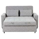 66.5" Upholstered Loveseat With Pull Out Bed, Two Throw Pillows, Dual USB Charging Port and Adjustable Backrest - Light Gray - Furniture Home Direct