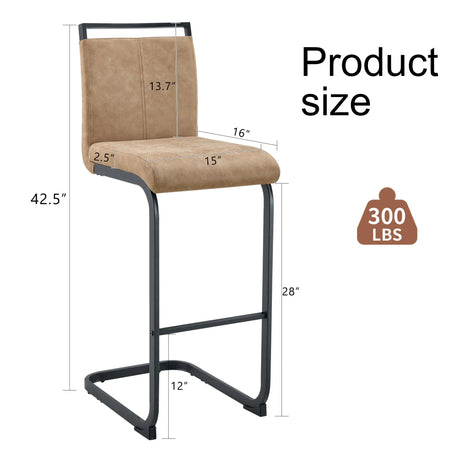 Modern Tech Fabric Bar Stool (Set of 2) With Metal Legs 42.5" Tall For Home Bar & Restaurant - Black / Brown - Furniture Home Direct