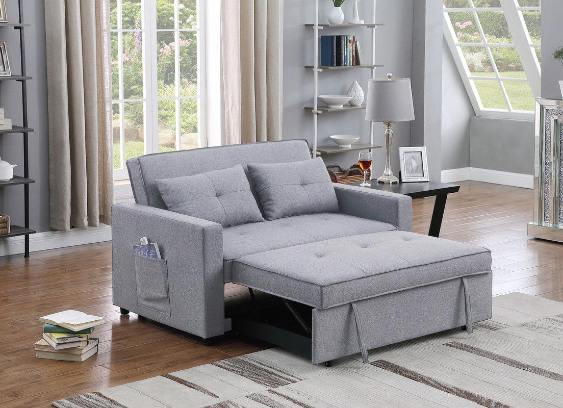 Zoey - Linen Convertible Sleeper Loveseat With Side Pocket - Furniture Home Direct