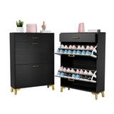 Shoe Storage Cabinet with 2 Flip Drawers - Black - Furniture Home Direct