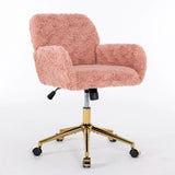 Office Chair, Artificial Rabbit Hair Home Office Chair With Golden Metal Base, Adjustable Desk Chair Swivel Office Chair, Vanity Chair - Furniture Home Direct