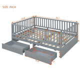 Daybed With Fence Guardrails And 2 Drawers, Split Into Independent Floor Bed & Daybed - Furniture Home Direct