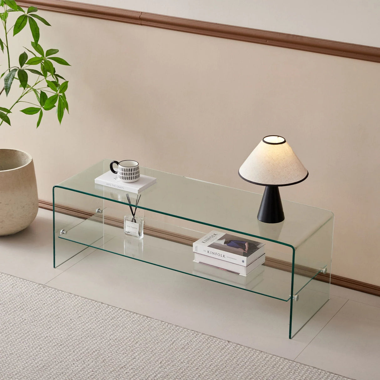 Clear Glass TV Table, Tempered Glass Stand For Living Room Decor - Transparent - Furniture Home Direct