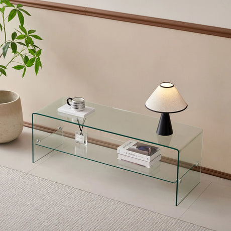 Clear Glass TV Table, Tempered Glass Stand For Living Room Decor - Transparent - Furniture Home Direct