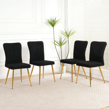 Modern Teddy Wool Dining Chair With Plated Metal Legs Upholstered Fabric Side Chair (Set of 4) - Black - Furniture Home Direct