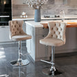 Bar Stool Set Swivel Tufted Velvet Chrome Base Khaki - Furniture Home Direct