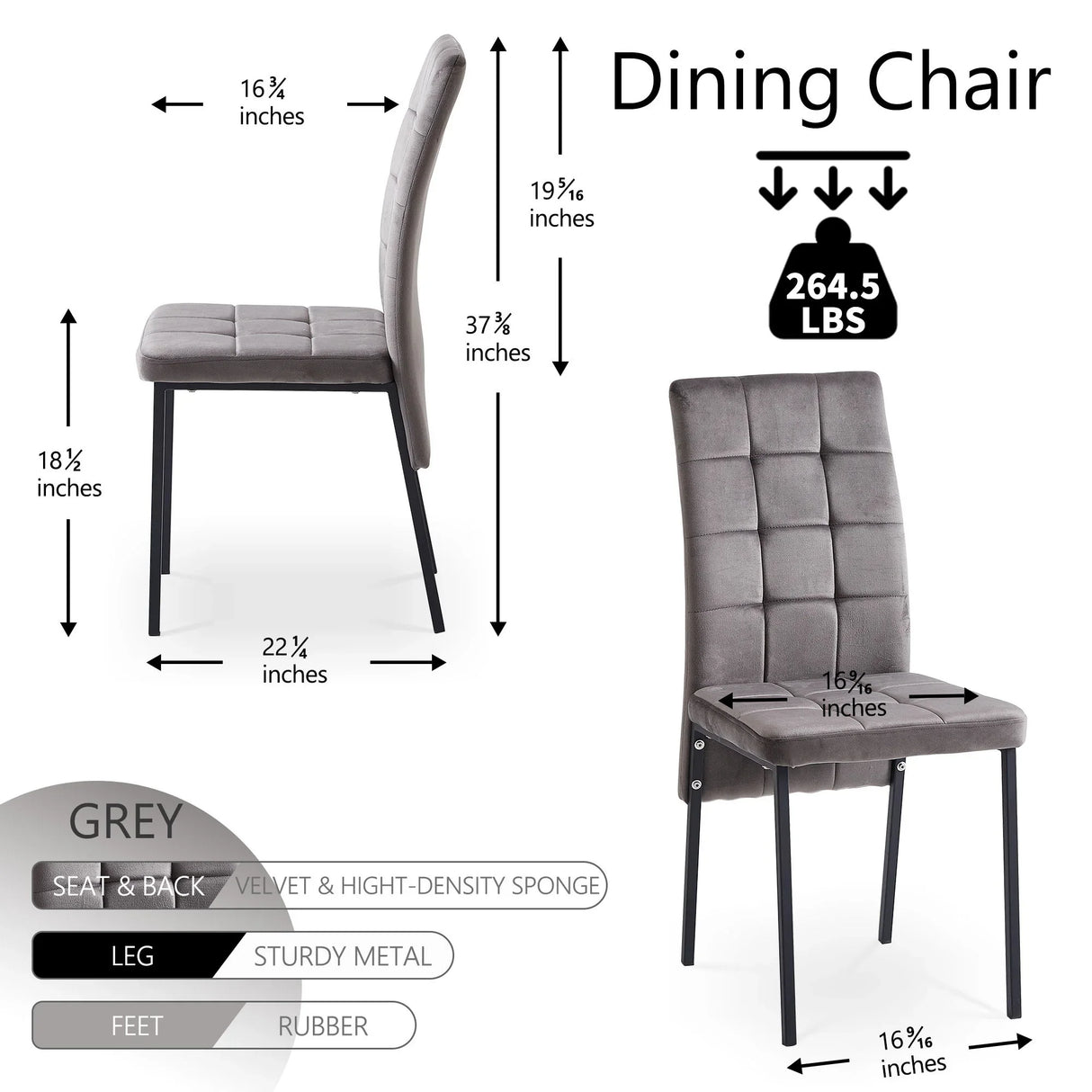 Velvet High Back Nordic Dining Chair Modern Fabric Chair With Black Legs (Set of 2) - Furniture Home Direct
