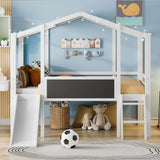 Loft House Bed With Ladder And Slide, With Blackboard And Light Strip On The Roof - Furniture Home Direct