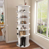 Free Standing 360° Revolving Shoe Organizer for 24 Pairs of Shoes (6-Tier White) - Furniture Home Direct
