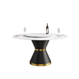 Modern Artificial Stone Round Carbon Steel Base Dining Table Stone Turntable - Furniture Home Direct