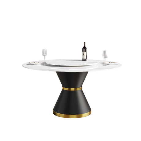 Modern Artificial Stone Round Carbon Steel Base Dining Table Stone Turntable - Furniture Home Direct