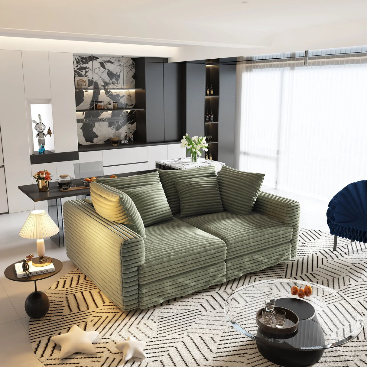 Plush Corduroy 4 Seat Sofa, Modern Comfy Upholstered Sofa Cloud Couch, Deep Seat Couches With Soft Pillows - Furniture Home Direct