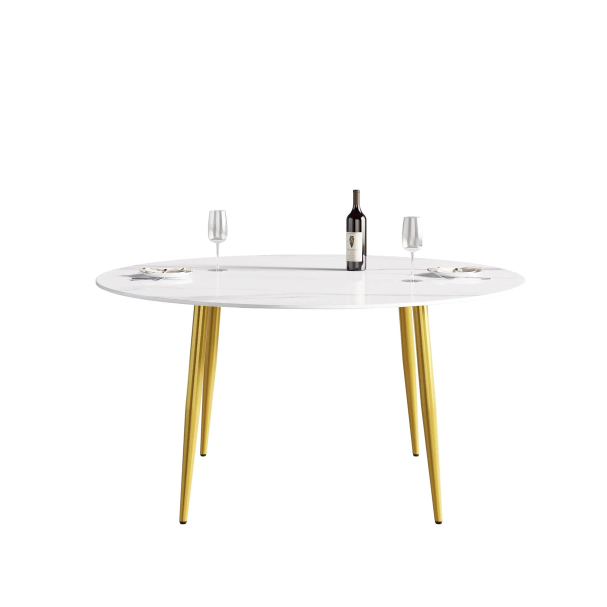 Modern Man-Made Stone Round Metal Dining Table-Position For 6 People - Furniture Home Direct