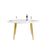 Modern Man-Made Stone Round Metal Dining Table-Position For 6 People - Furniture Home Direct