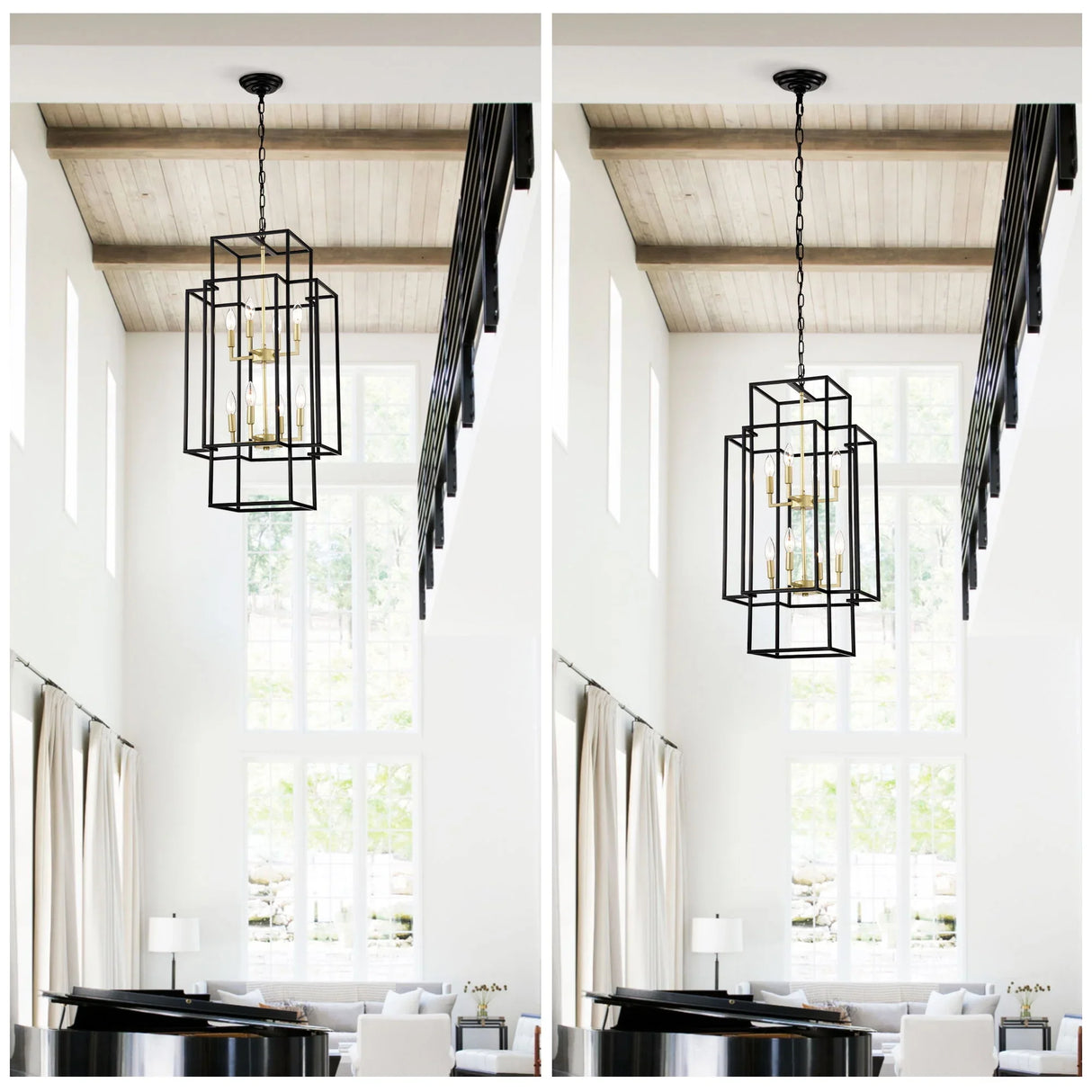 8 Light Lantern Chandelier Lighting, Entryway Chandeliers For High Ceilings, Chandeliers For Dining Room, Foyer, Entry, Staircase, Hallway, Height Adjustable (E12 Bulbs Not Included) - Furniture Home Direct