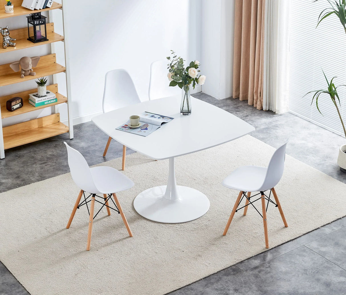 Table Mid-Century Dining Table For 4-6 People With Round MDF Table Top, Pedestal Dining Table, End Table Leisure Coffee Table - Furniture Home Direct