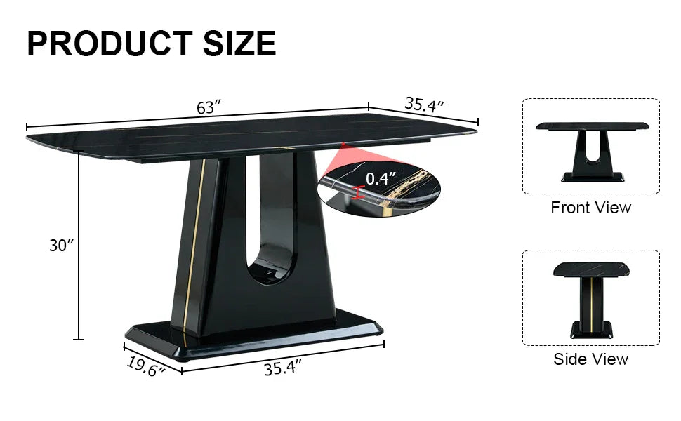 Dining Table With Imitation Marble Top, Modern Black - Furniture Home Direct