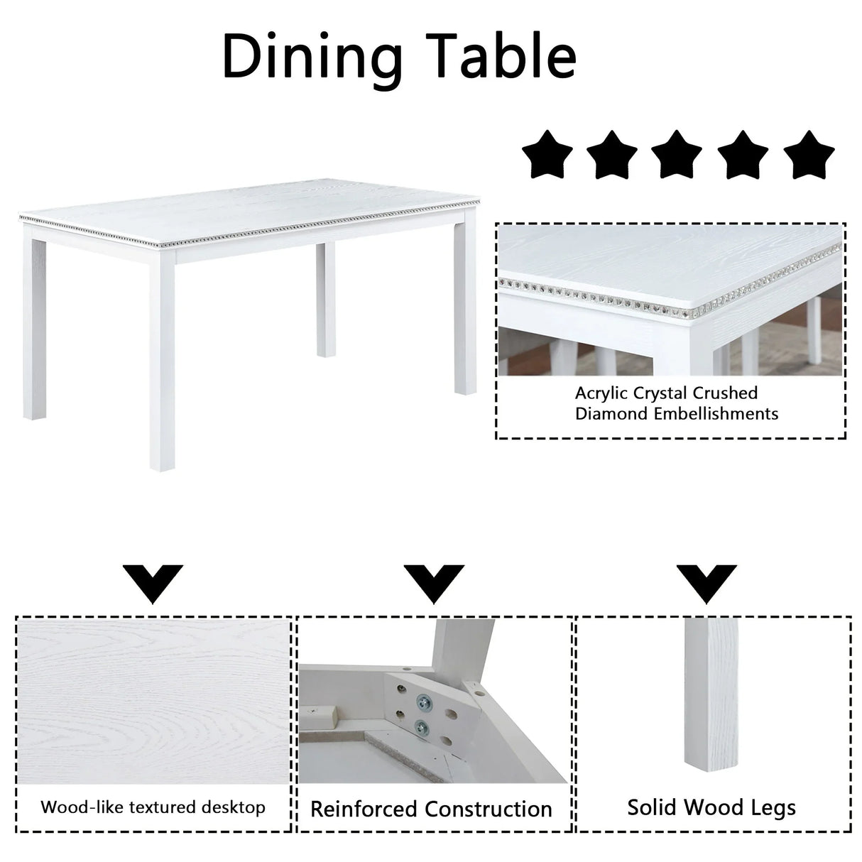 Dining Table Set With Crystal Decoration And Upholstered Chairs - Furniture Home Direct
