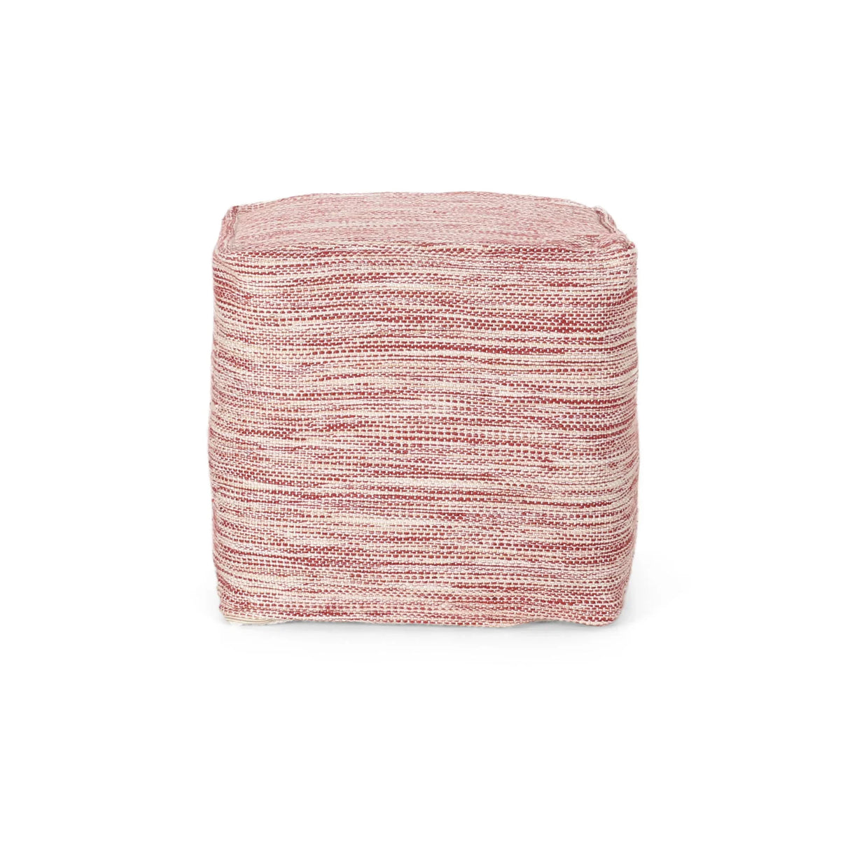 Enigma - Yarn And Cotton Square Pouf Ottoman With Polystyrene Beads - Red / White - Furniture Home Direct