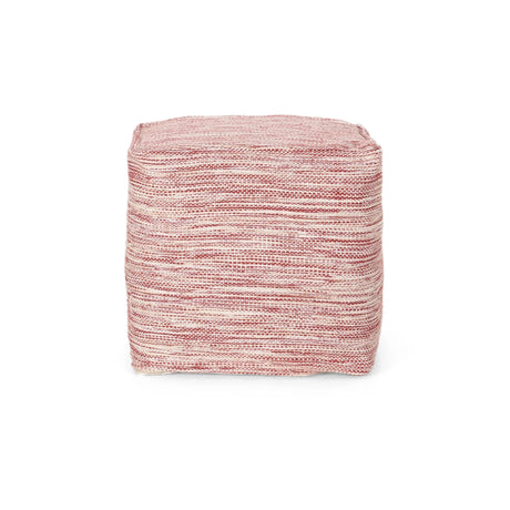 Enigma - Yarn And Cotton Square Pouf Ottoman With Polystyrene Beads - Red / White - Furniture Home Direct