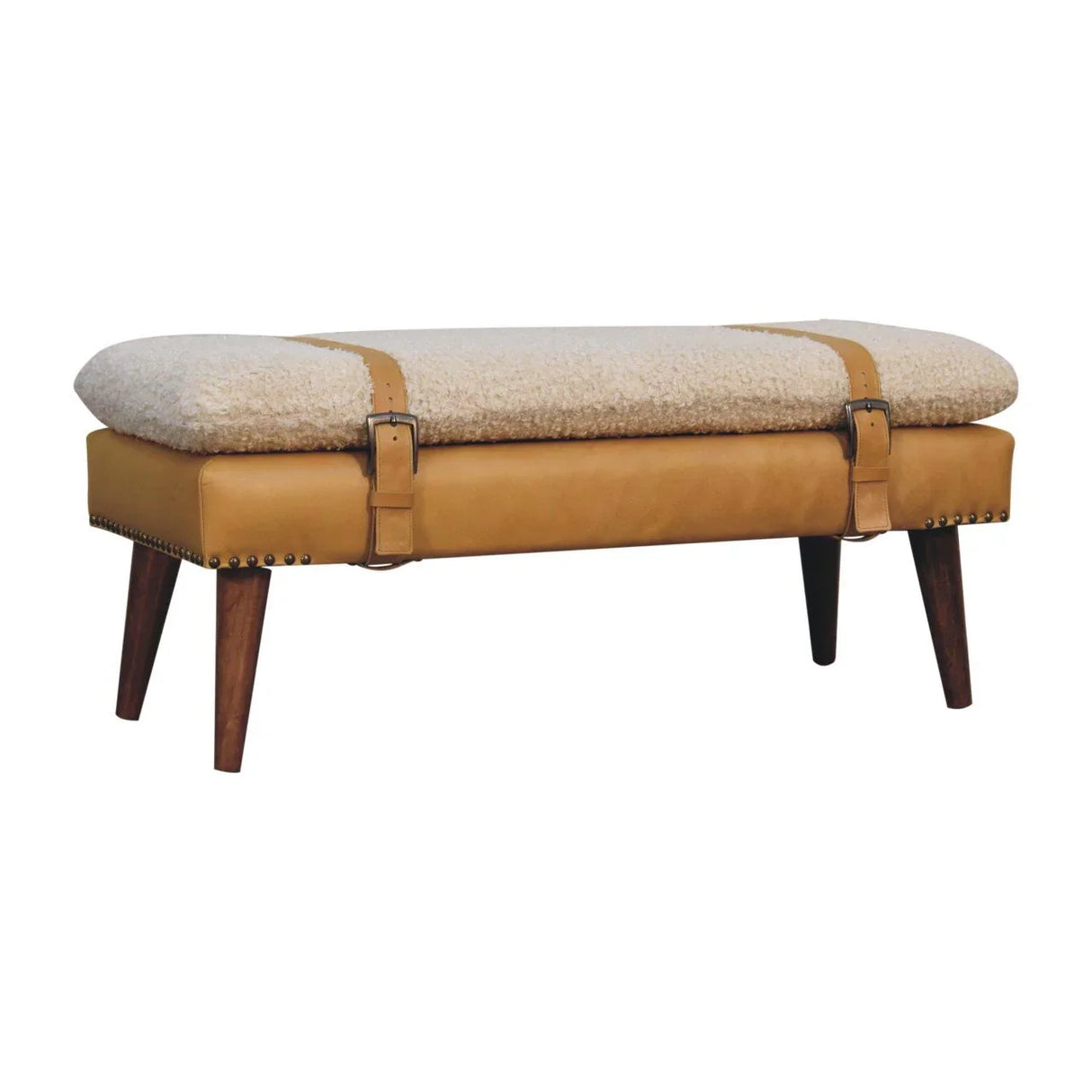 Boucle Leather Bench - Tan - Furniture Home Direct
