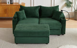 Sofa and Ottoman With Storage, Two USB Ports, Two Cup Holders and Phone Holder - Green - Furniture Home Direct