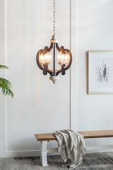 Wood Chandelier 6 Light Farmhouse Pendant Lighting Wood Hanging Light Fixture For Kitchen Living Dining Room, Bulb Not Included - Cream - Furniture Home Direct