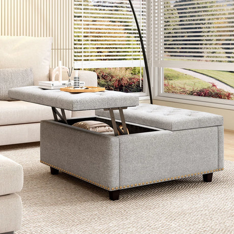 Large Square Storage Ottoman With 2 Storage Doors - Furniture Home Direct