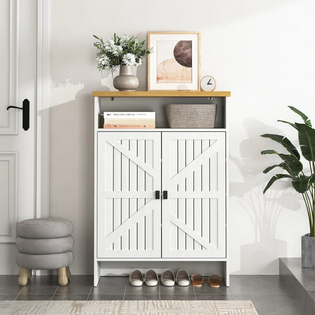 Modern Minimalist Shoe Cabinet With Sliding Door Design - White - Furniture Home Direct
