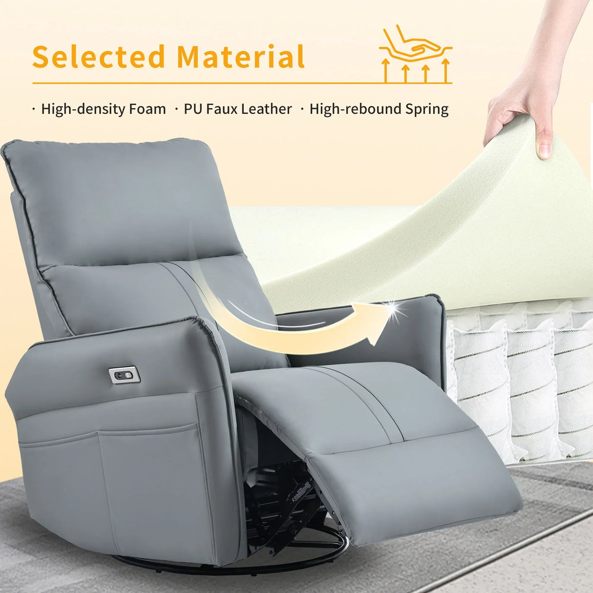 270° Power Swivel Rocker Glider Recliner Chair With USB Ports - Furniture Home Direct