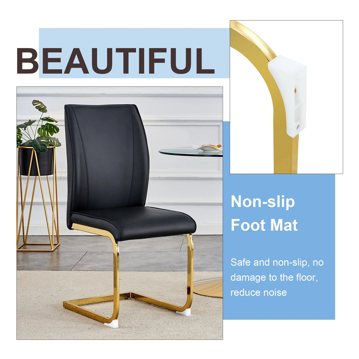 Dining Chair Set With Gold Frame PU Upholstery Black - Furniture Home Direct