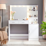 Vanity Desk With Mirror And Lights, 46.4In Dressing Table With 2 Large Drawer & Large Vertical Organizer, 3 Level Dresser & 3 Lighting Modes Adjustable Brightness, Suitable For Bedroom - Furniture Home Direct